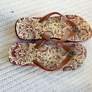 Tory Burch Red and Cream Flip Flops